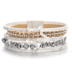 ALLYES Fashion Hollow Star Snake Skin Leather Bracelet for Women Charm Crystal Beads Chain Multilayer Wrap Bracelet Jewelry Gift