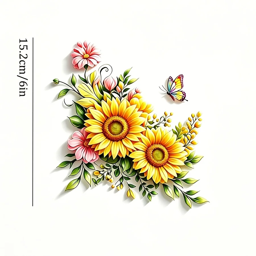 Sunflower Bouquet Butterfly Vinyl Sticker,Durable Decal For Car Laptop Truck Motorcycle Window Wall Glass Metal Ceramic Surfaces view 3