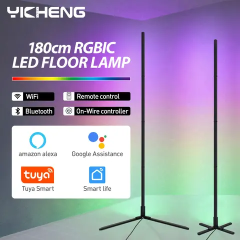 투야 RGBIC LED 플로어 램프, 스마트 앱 리모컨, 모던 코너 플로어 라이트, 앰비언트 스탠딩 스탠드 라이트, 홈 데코, 180cm