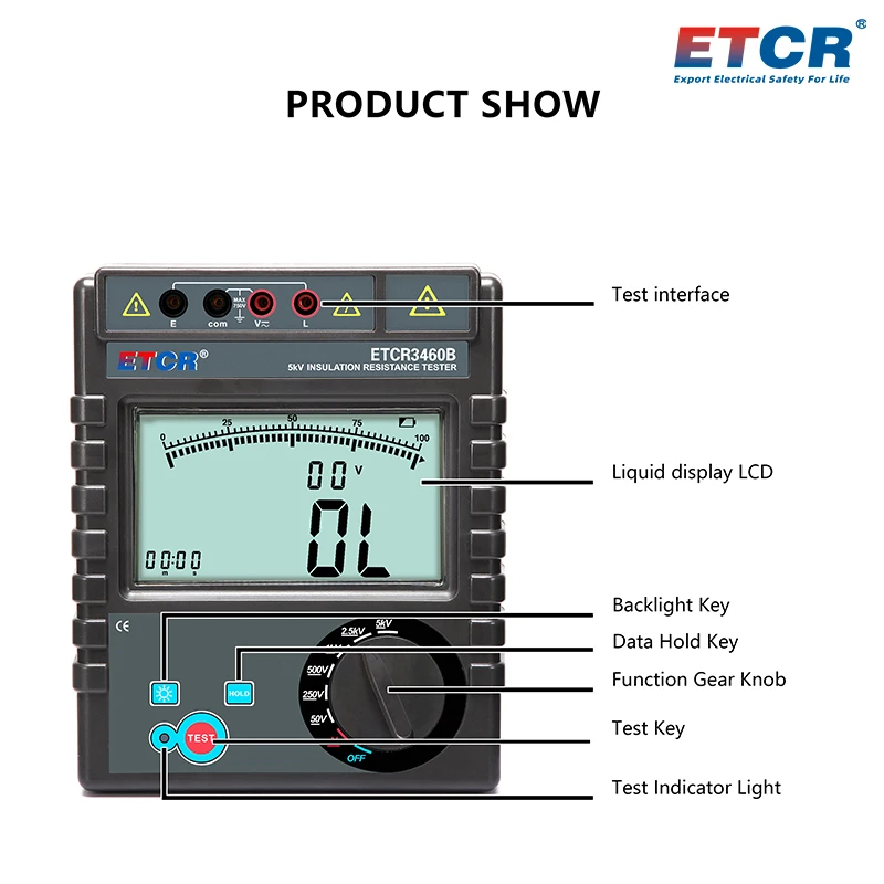 ETCR3460B Insulation Resistance Tester Suitable for Measuring Clicks Switches and Appliances