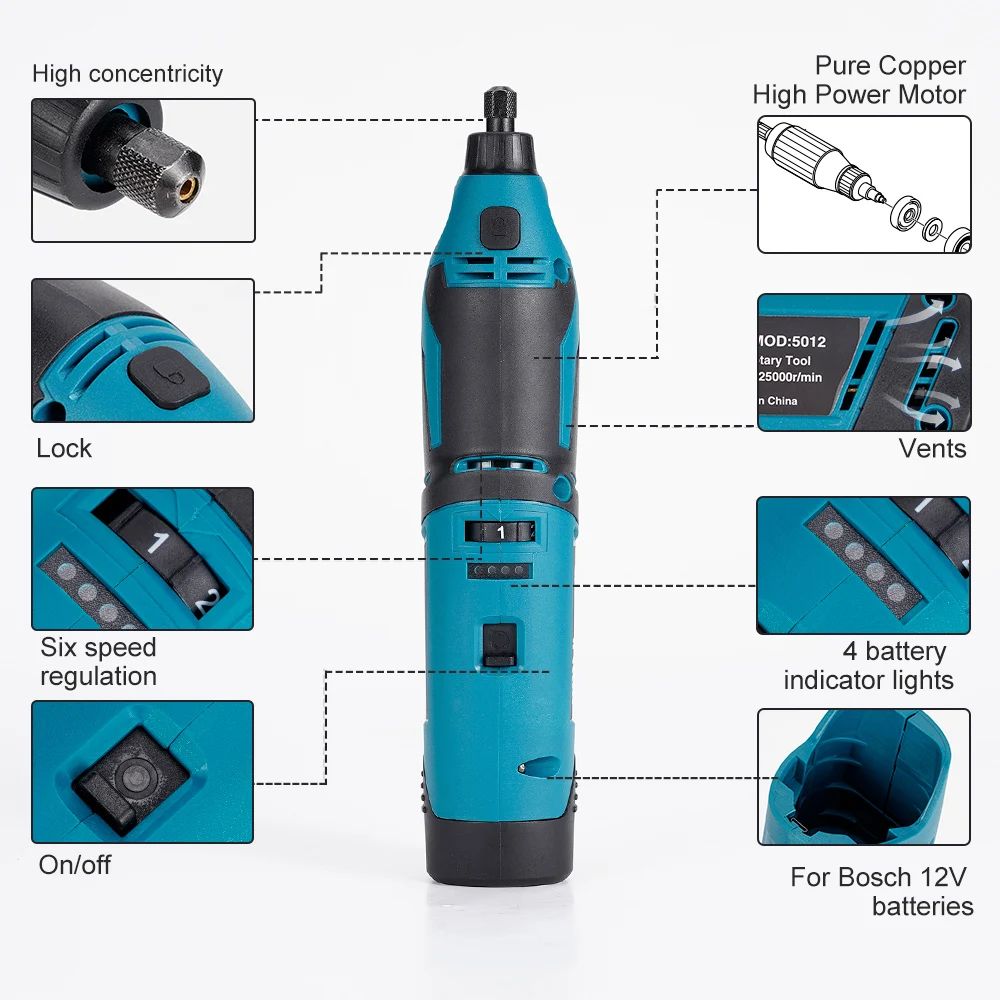 Electric Cordless Grinder Mini Drill Adjustable Engraving Pen Nail File Polisher Cutting Power Rotary Tool For Bosch 12V Battery