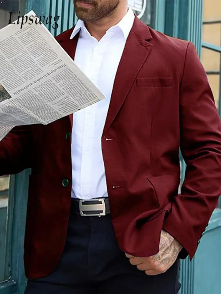 

Офисный деловой повседневный пиджак, мужской весенне-осенний классический пиджак на пуговицах, пальто, мужская одежда, винтажная однотонная верхняя одежда