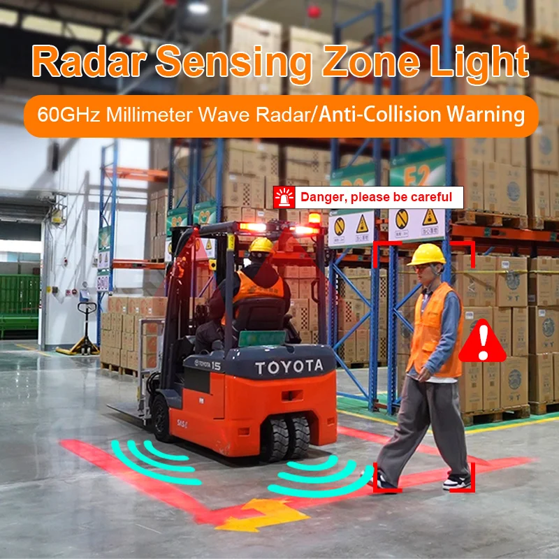 Collision Avoidance System for Truck Diggers Excavators With Flashing Pedestrian Alert Forklift Light for Safety Zone
