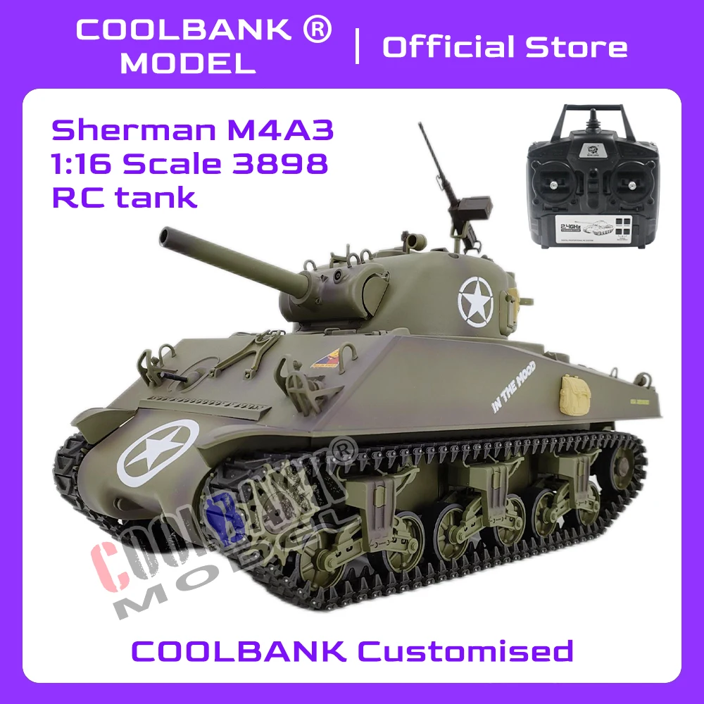 COl'hyBANK-Radio RC personnalisée avec fonction télescopique, 3898 mesurz, 2.4, mise à niveau USA Sherman SafeA3, modèle militaire précieux, jouets, 1/16