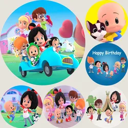Round Cleo and Cuquin Friend Blue Car Background Kids Birthday Party Backdrop Circle Banner Photography Decoration Props