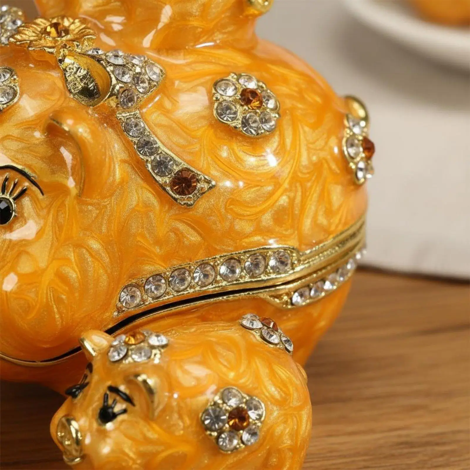 Astrological Pig Jewelry Box Handmade Craft Enameled Pig Trinket Box Hand Painted Crystal Jeweled Trinket Holder for Collectors,