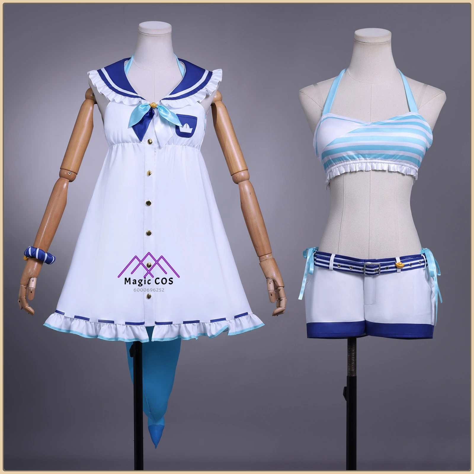 

Vtuber Saba (Reincarnated Shark Sameko) Cosplay Costume Cute Shark Ears Fluffy Tail Full Set High Quality Anime Outfit (Female)