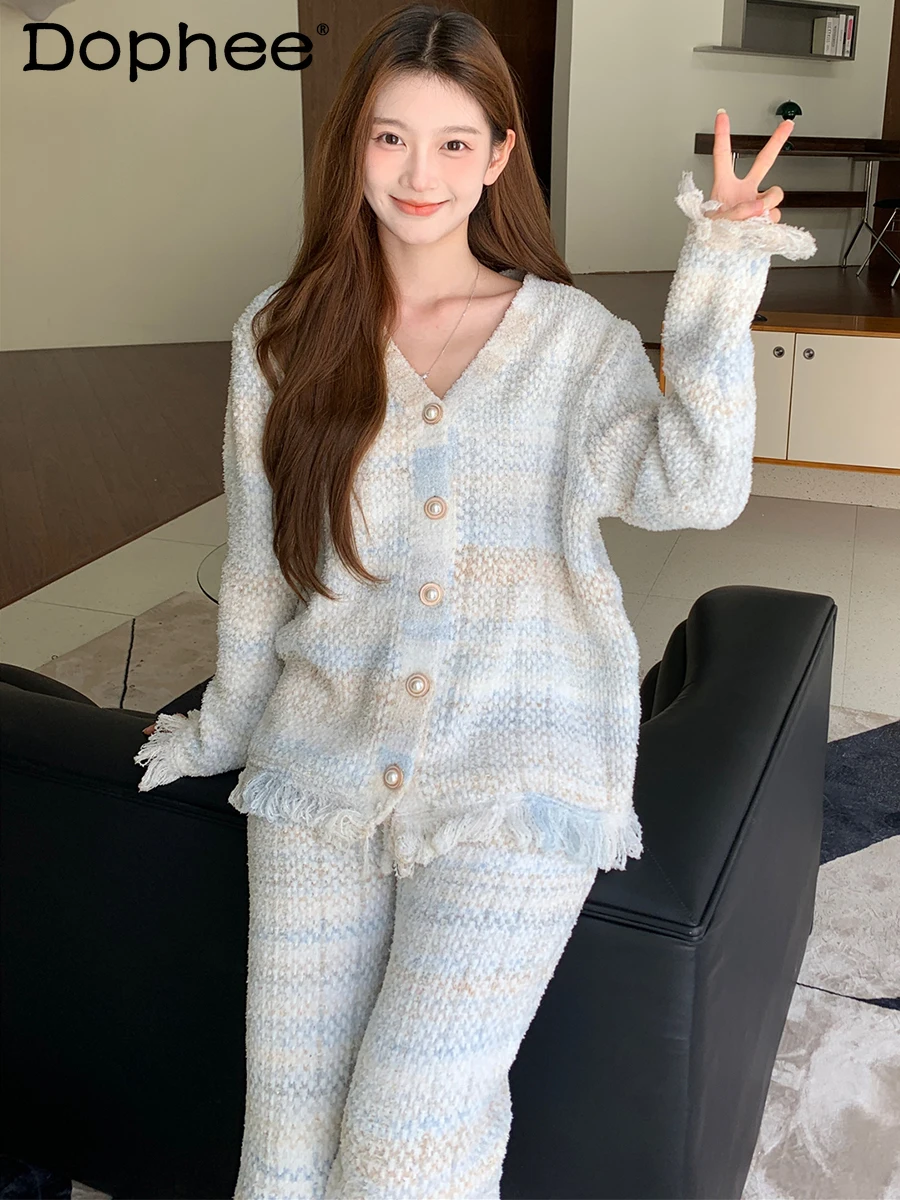 

2025 Summer New Autumn and Winter Thickened Sweet Long-sleeved Pajamas Casual Loose Can Be Worn Outside Loungewear Set
