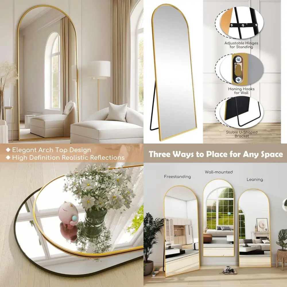 침실용 전체 길이 아치형 상단 벽 거울 - 우아한 디자인의 스탠딩 또는 벽걸이형 바닥 거울