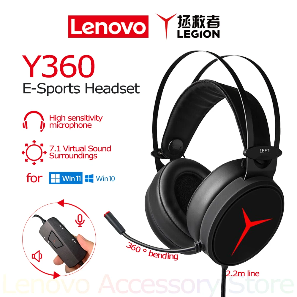 

Lenovo наушники Y360 проводной Legion игровое профессиональное игровое оборудование для киберспорта для Win10 Win11 управление микрофоном антимагнитный