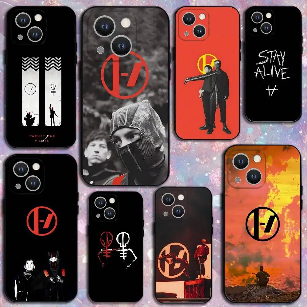 

T-Twenty one pilots Phone Case For iPhone 16,15,14,13,12,11 Plus,Pro Max,XS,X,XR,SE,Mini,8,7,Soft Silicone Black Cover