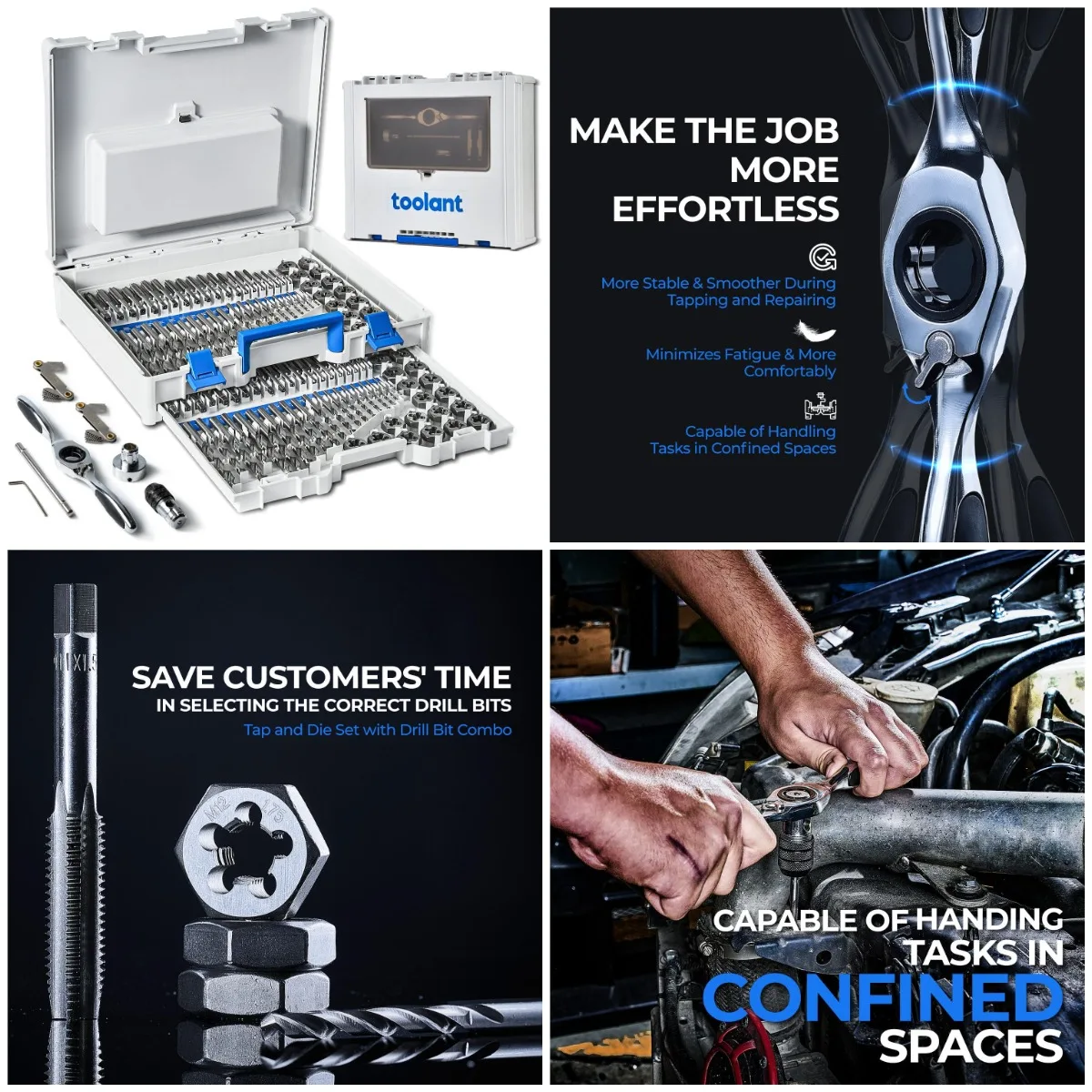 

Набор метчиков и матриц с храповым механизмом, 127 предметов, SAE/метрическая, включает сверла, двухслойный футляр