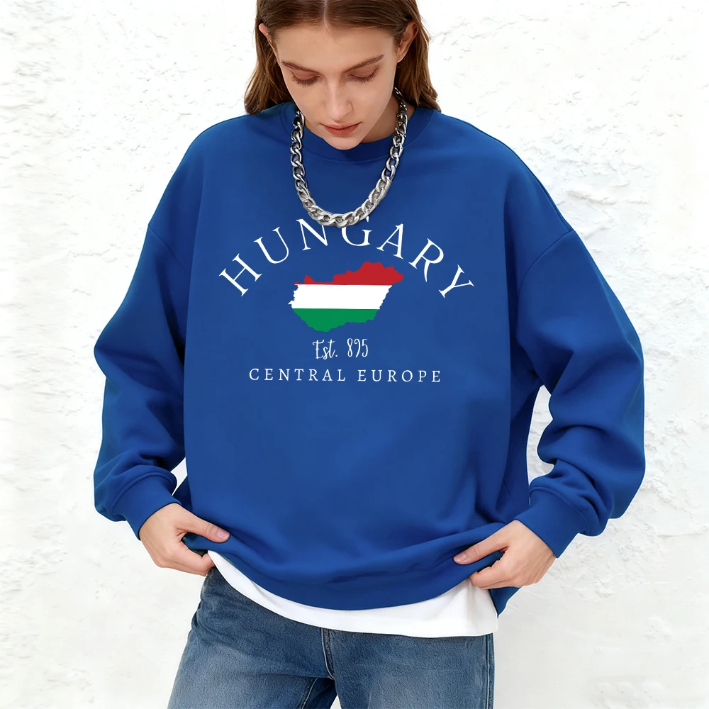 Hungria Est. 895 bandeira imprime moletom feminino inverno oversized hoodie esportes crewneck quente jogging pulôver básico roupas femininas
