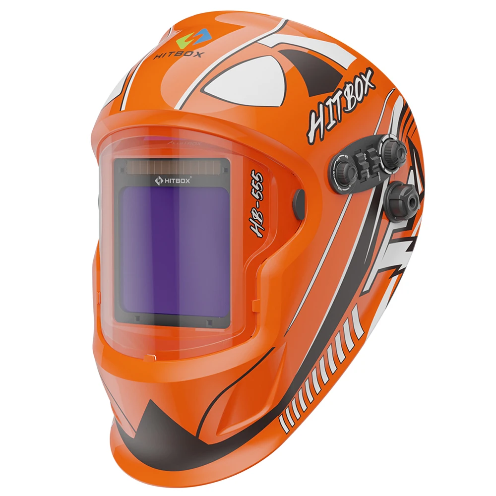 

HITBOX HB555 Welding Helmet Auto Darkening 3.9x3.1 inch Large Viewing Welding Hood True Color Solar Battery Powered Welder Mask