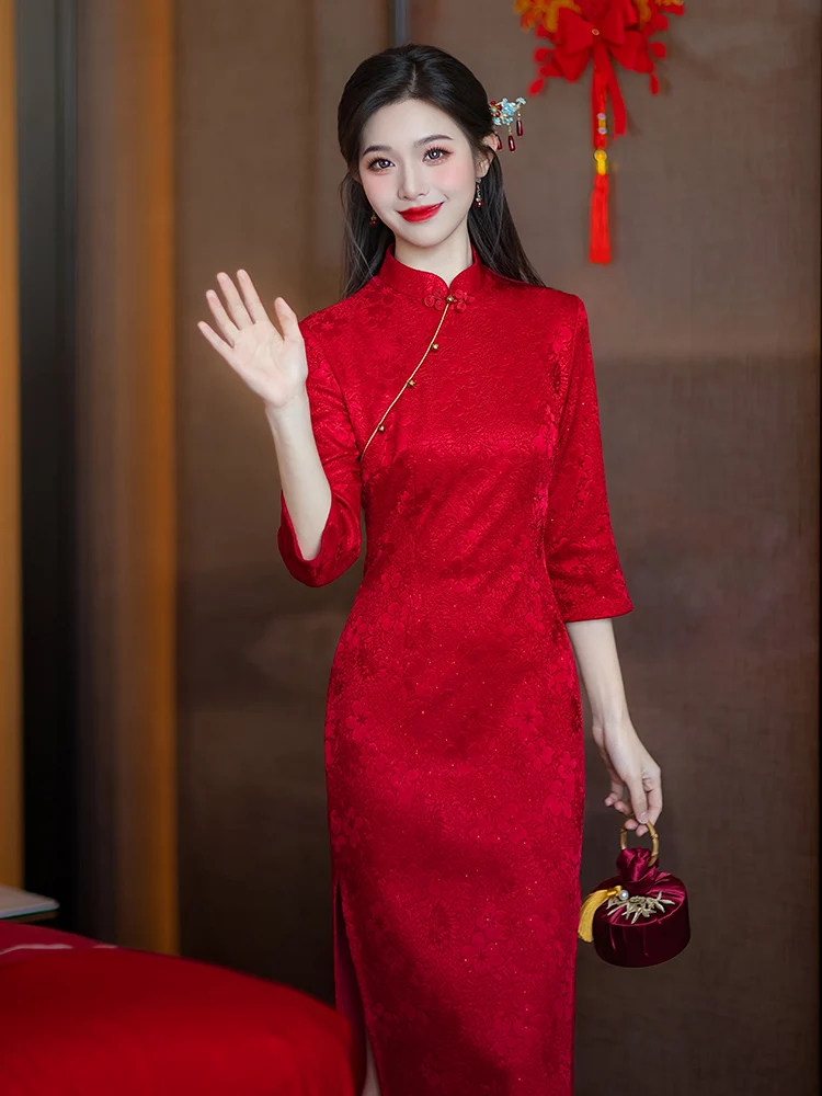 

Красное винтажное свадебное платье 2026 года для помолвки и свадебной церемонии из дышащей полиэстеровой ткани