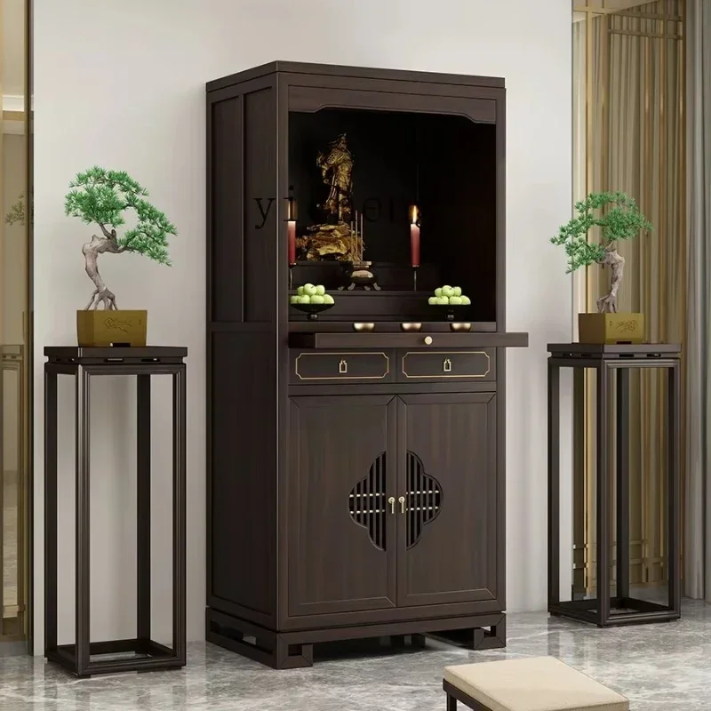 b9.21-Altar Cabinet Solid Wood Buddha Niche New Chinese Style Clothes Closet Modern Simple Home God of Wealth Cabinet