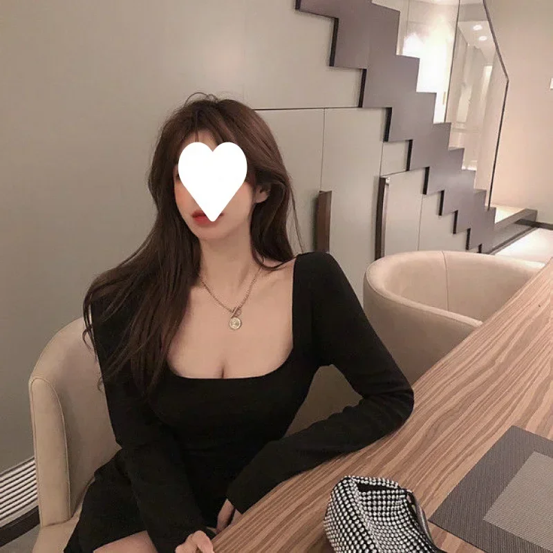 

Spring New Sexy Mini Dresses Women Korean Square Collar Vestidos Female French Elegant Fashion Split Bodycon Party Dresses Y2k