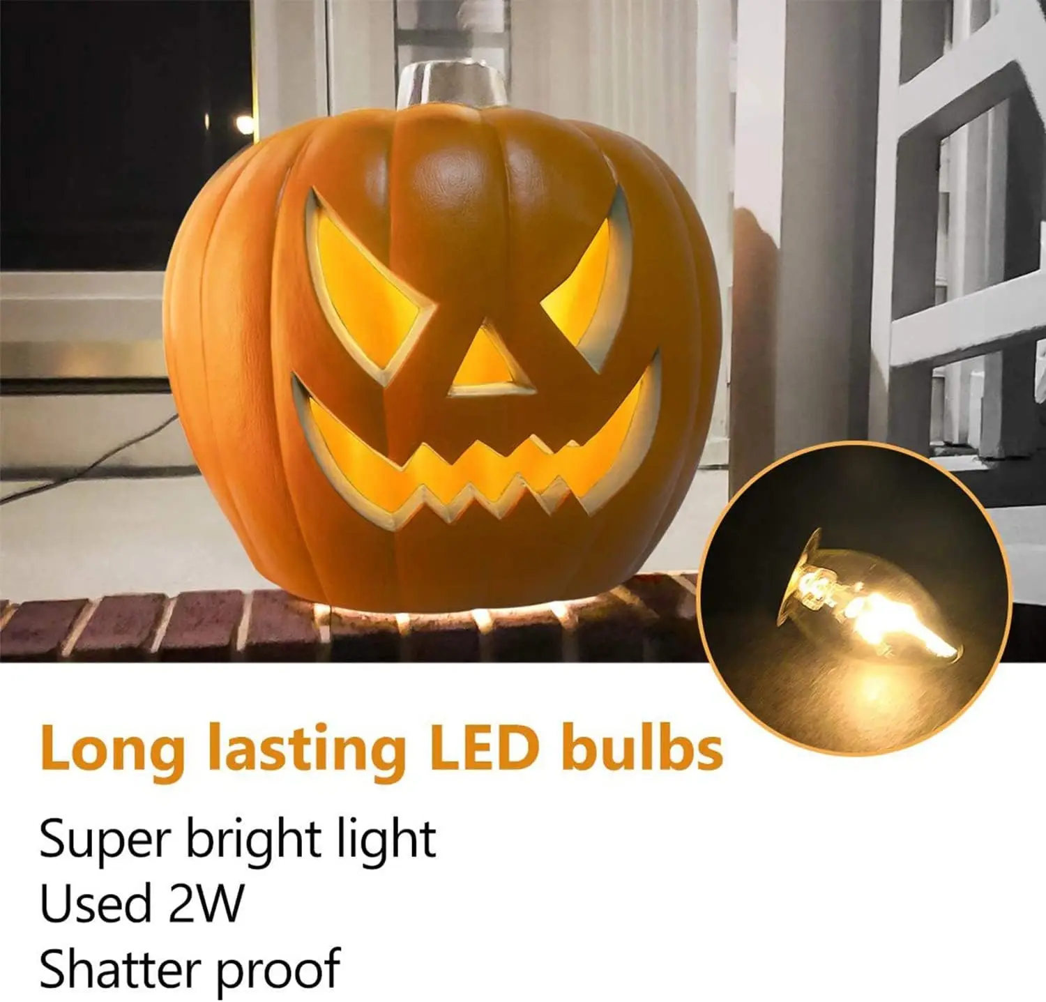 2Pack Jack O Lanterns - Large Halloween Pumpkin Lantern with Pre-lit LED Bulbs - Gaint Indoor/Outdoor Light Up Pumpkins