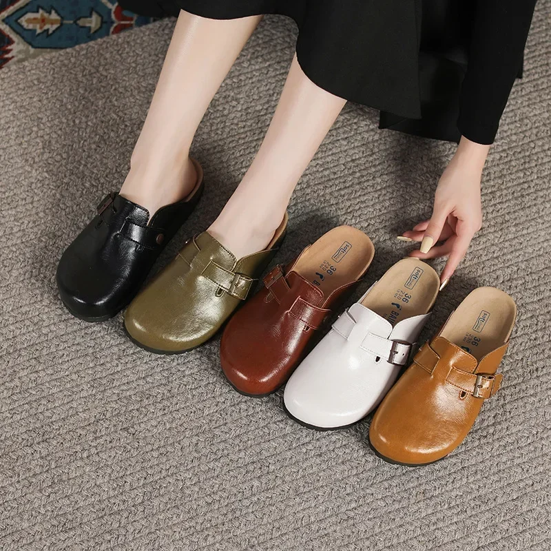 Cork Footbed Clogs For Women Men Leather Mules Comfort Potato Shoes With Arch Support Indoor Outdoor Flat Slides