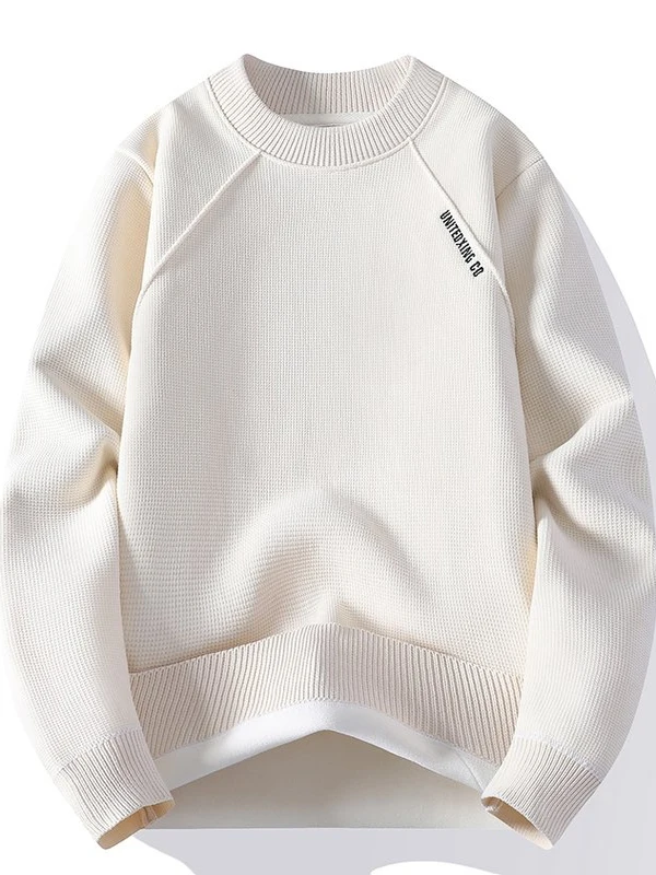 

Men's Winter Thiened Fce Knitwear One-Piece Velvet Warm Base Layer Sweater Casual Sle round Ne Long Sve Youth Fas...