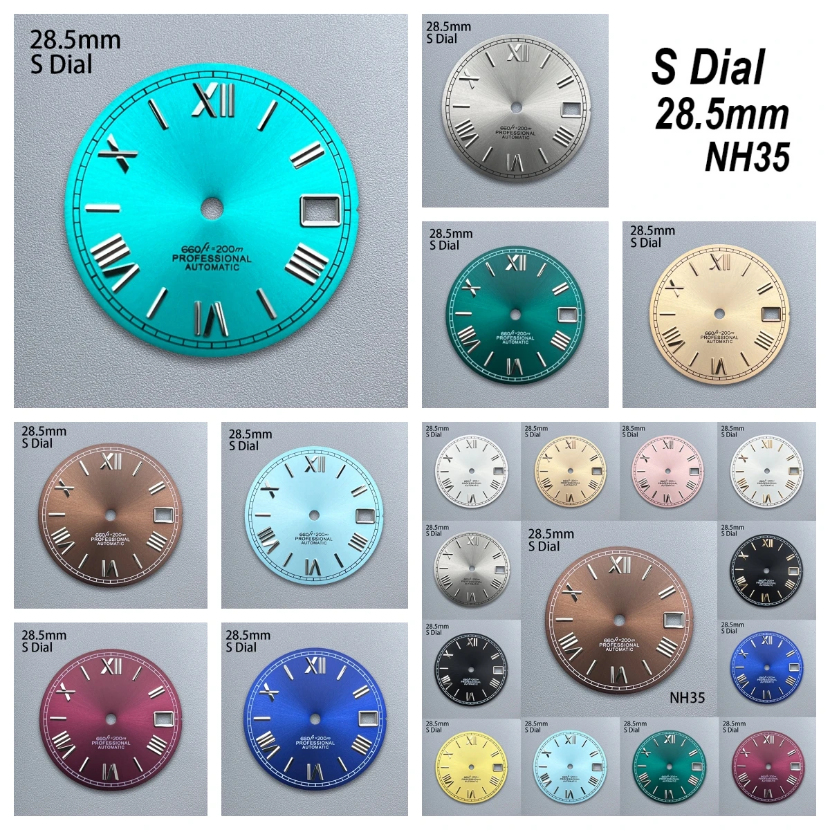 

28.5mm S Logo Rome Sunray Dial Fit NH35/NH36 Japanese Movement Purple Dive High-Quality Dial Watch Modification Accessories