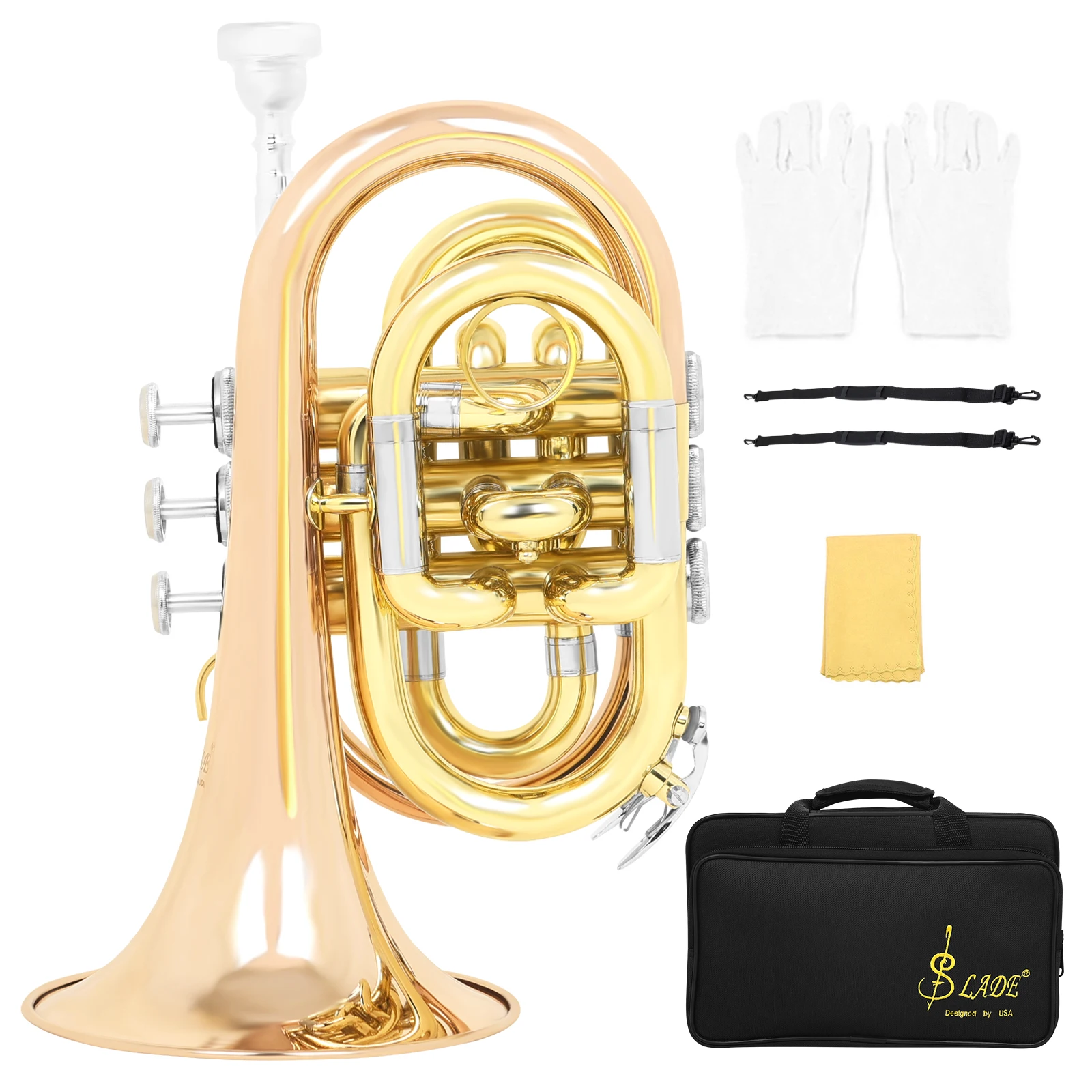 SLADE Palm Number B-Down Adjustment Phosphorus Copper Gold Silver Tri Color Mini Trumpet For Beginner Practice Palm Set