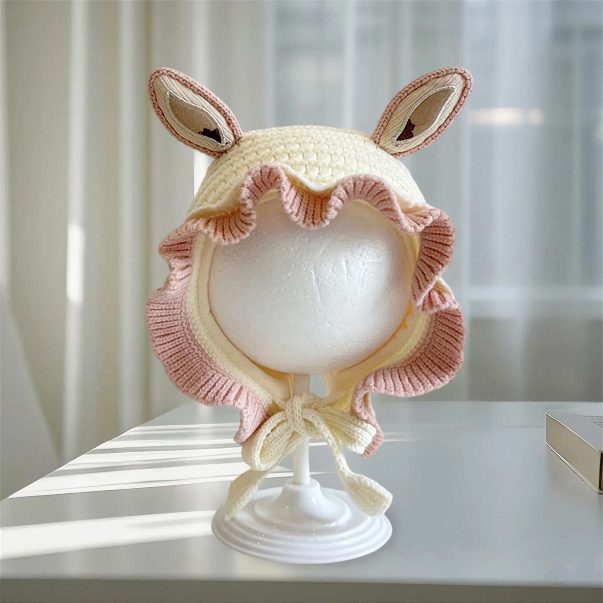 

Очаровательная детская вязаная шапочка с помпоном, теплая зимняя шапка, шапка с ушками в виде милых животных для маленьких мальчиков и девочек