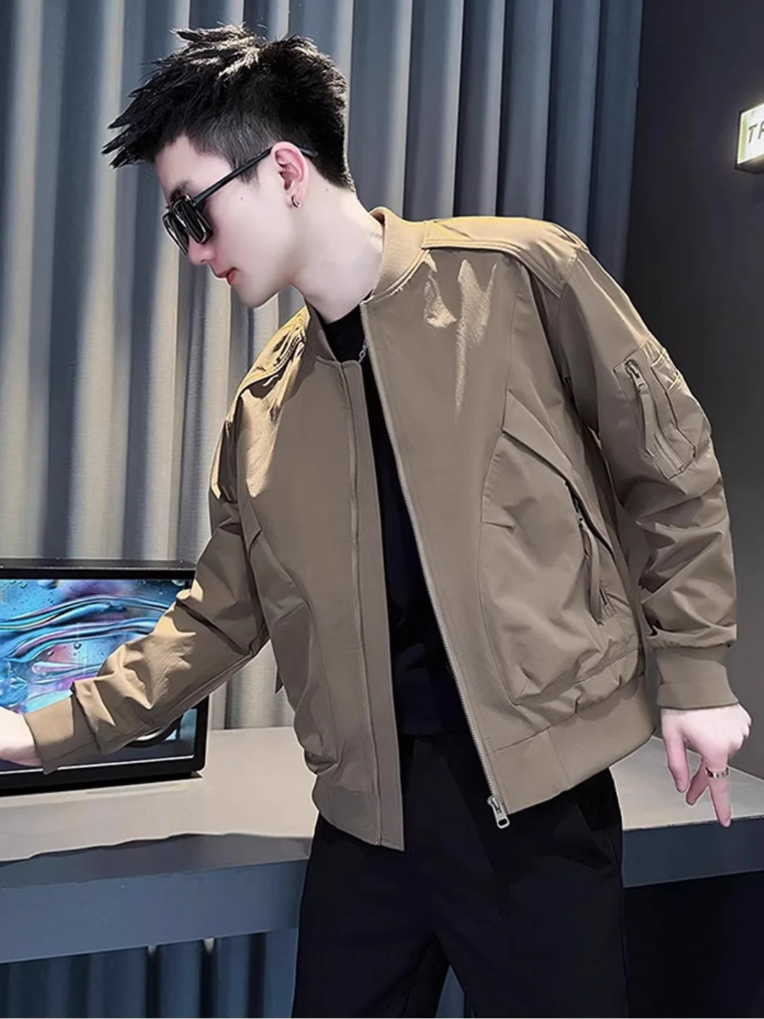 

Spring Autumn New Sle Men's Faionable Simple Match Workwear Jaet High End Baseball orm Coat Sli Haome