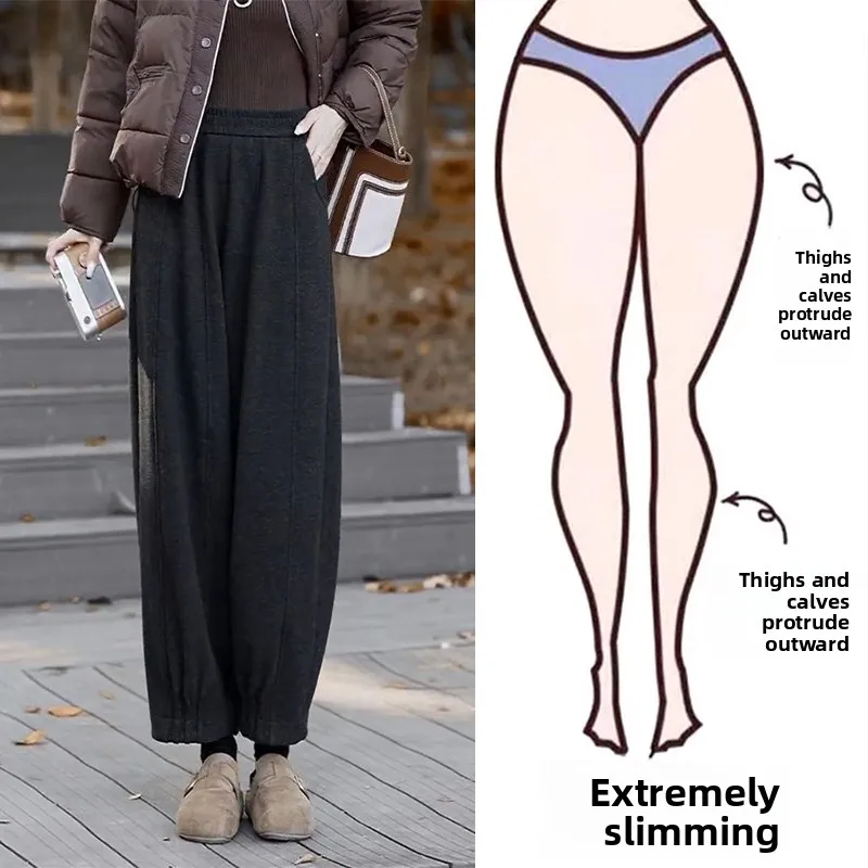 

Женские повседневные шерстяные брюки прямого кроя больших размеров, осенне-зимние, новая модель, утягивающие, свободные, укороченные, с высокой талией, фасон «фонарики»