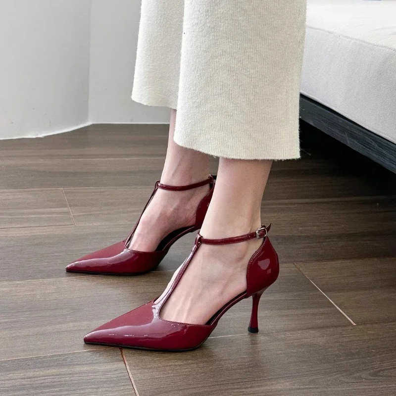 

Shoes for Women 2025 New Summer Pointed Toe Stiletto Women's Sandals Advanced Sense Solid Color Buckle Strap Dress Sandals Women