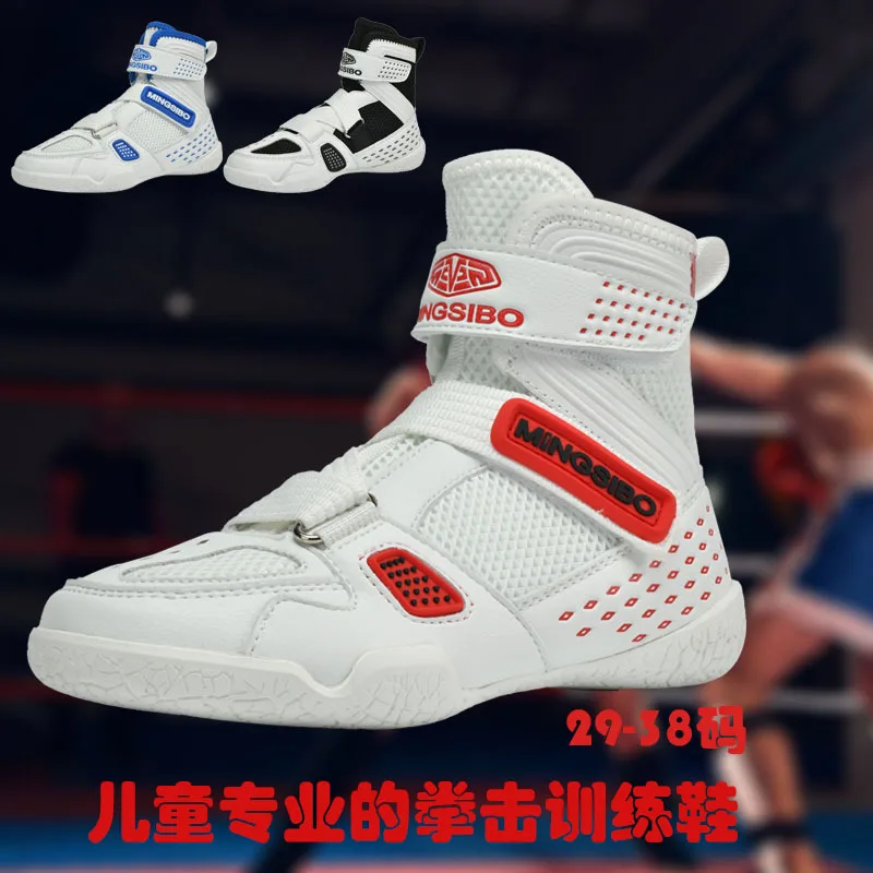 

New Kids Wrestling Shoes Mid Top Unisex Combat Sports Training Sneakers for Boxing MMA Running