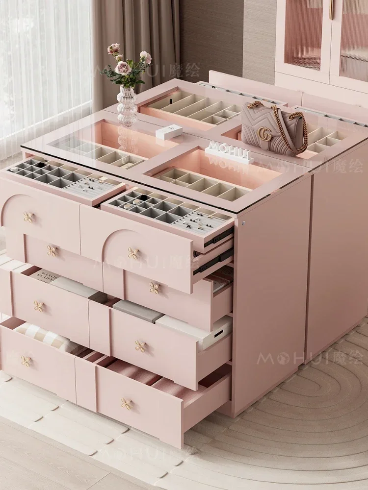 Jewelry Cabinet One Eight Bucket Storage Cabinet French Bedroom Pink Dressing Table High Sense