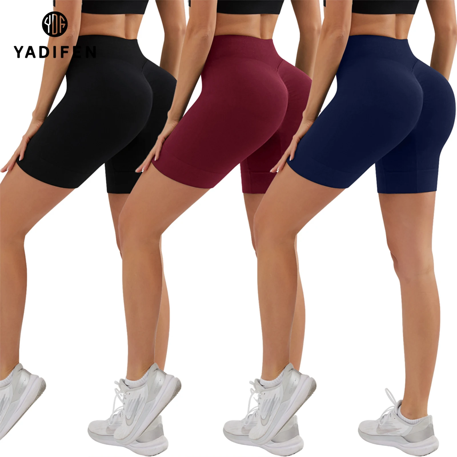 YADIFEN pantalones cortos deportivos sin costuras para mujer, mallas de Yoga Push Up de cintura alta, elásticas, transpirables, para correr y