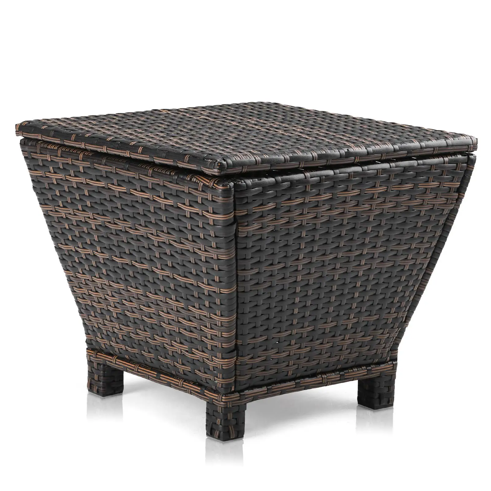 Outdoor PE Wicker Storage Side Table - Small Patio Bin for Cushions, Hoses & Towels, Brown