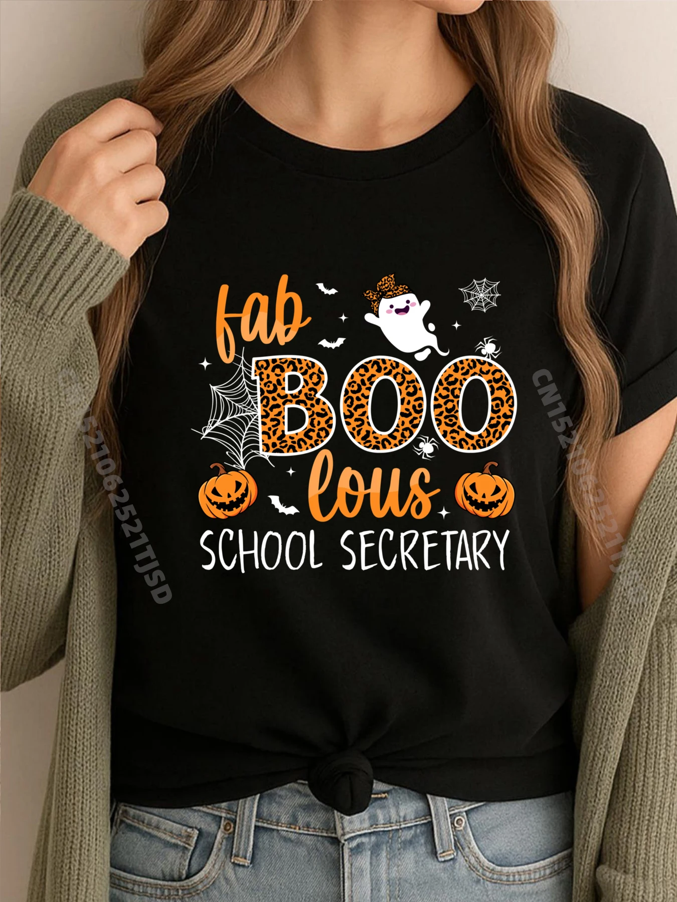 

Fab Boo Lous School секретарь милый призрак летучая мышь забавные забавные футболки на Хэллоуин топы футболки