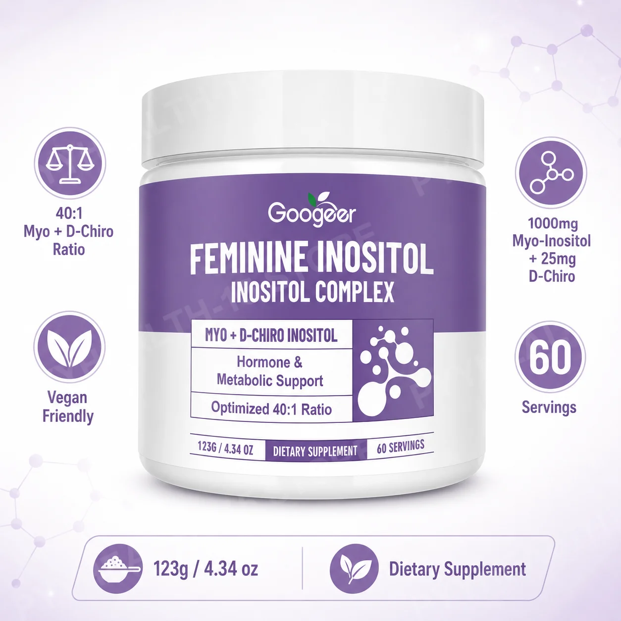 Women's Inositol Complex Powder, Myo & D-Chiro 40:1 Ratio, Hormone Balance & Cycle Support, Metabolic Wellness, 60 Servings