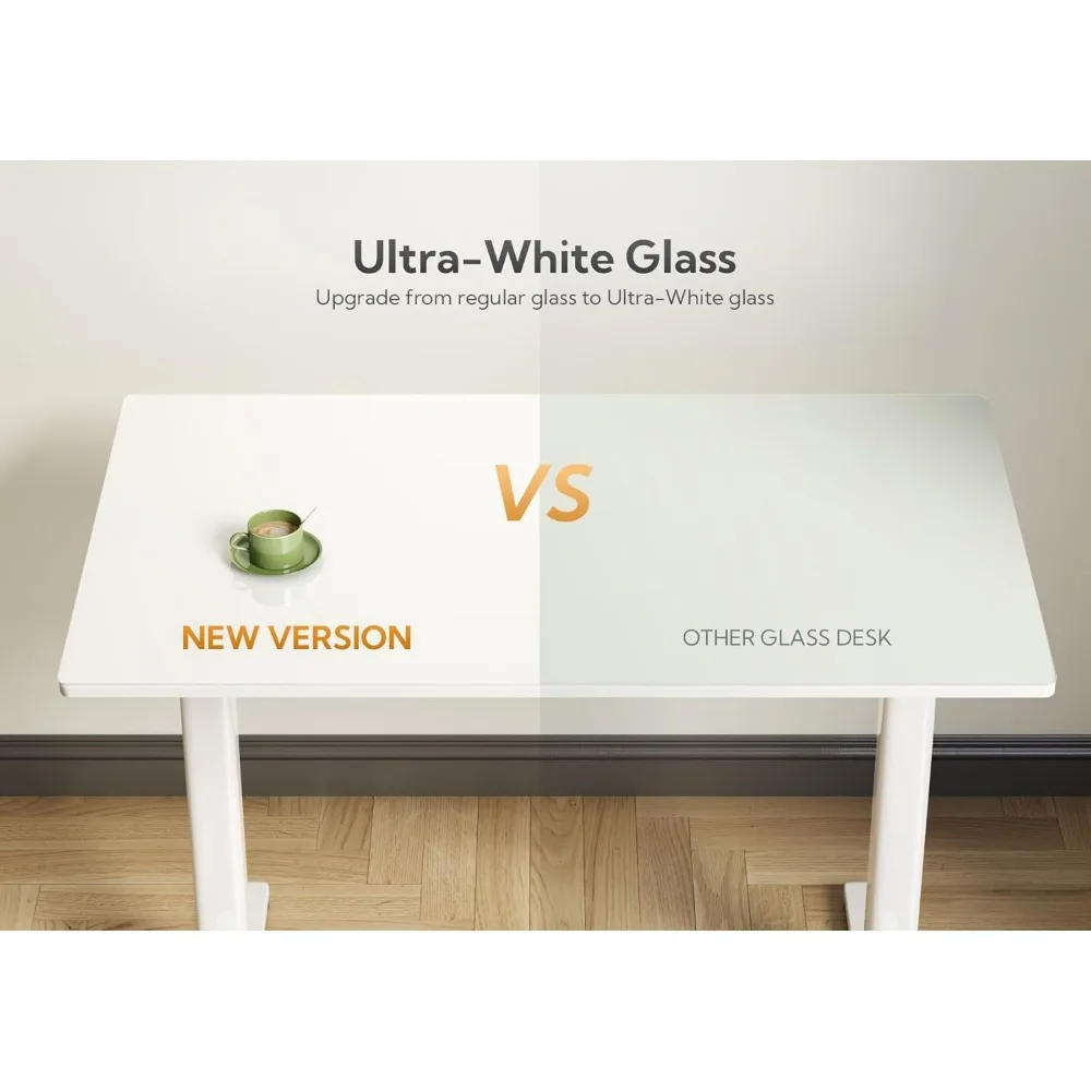 Bureau debout en verre, bureau debout blanc 48x24 pouces, hauteur réglable, support électrique, installation rapide pour bureaux d'ordinateur, Super