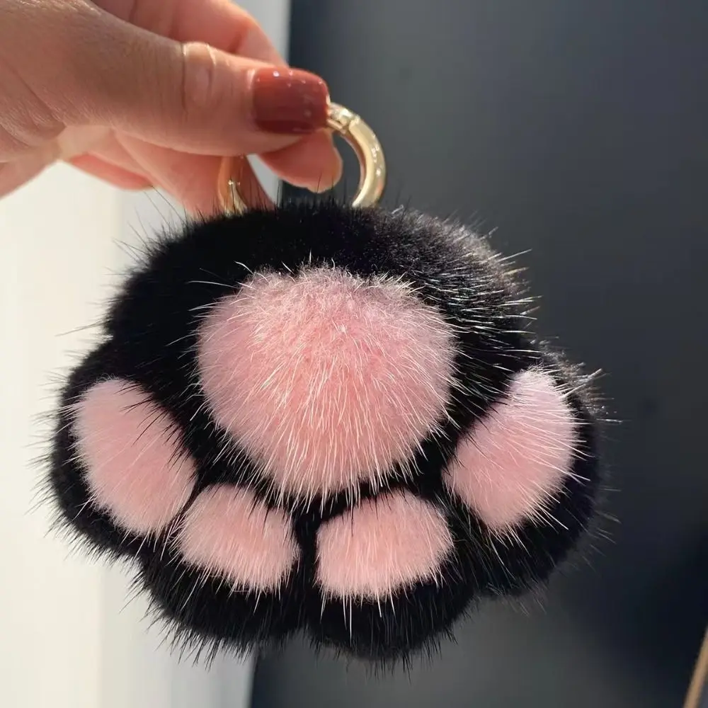 Stuffed Animal Cat's Paw Fur Keychain Love Furry Doll Cat's Paw Stuffed Keyring Kawaii Pompom Plush Cat's Paw Pendant
