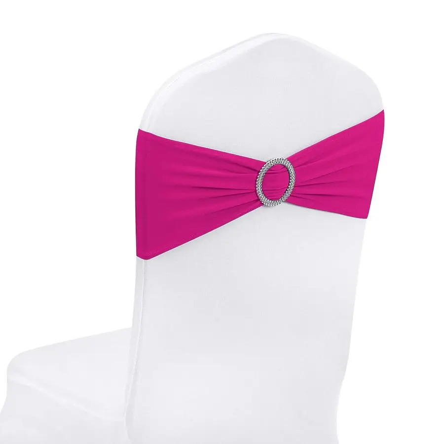 

100pcs Fuchsia Spandex Chair Sashes with Buckle Slider for Wedding, Party Decoration