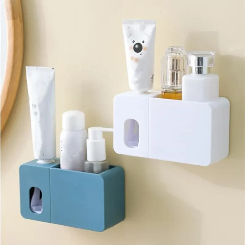 2 In 1 Automatic Toothpaste Dispenser With Toothbrush Holder Wall Mount Tooth Paste Squeezer Bath Organizer Bathroom Accessories