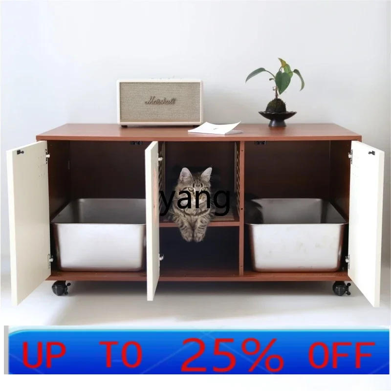 CX  medieval cream wind double basin cat toilet cat litter basin oversized splash-proof solid wood cabinet