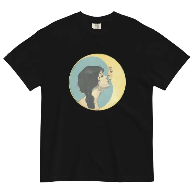 Moon Kiss Vintage Retro Romántico Íntimo Boho Chic Eclectic Camiseta pesada teñida por prenda para hombre Camisetas gráficas de anime para mí