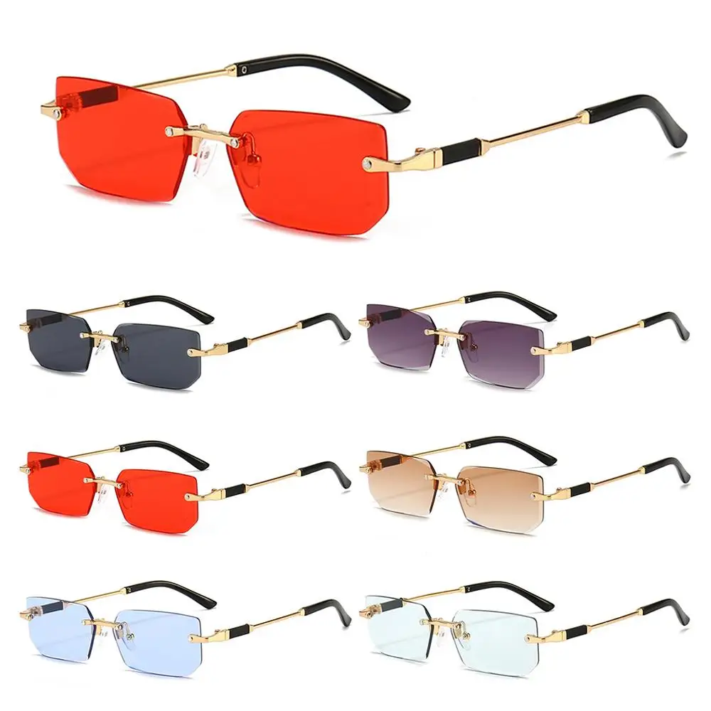 Retro UV400 Rimless Rectangle Sunglasses Y2K Shades Eyewear for Women & Men