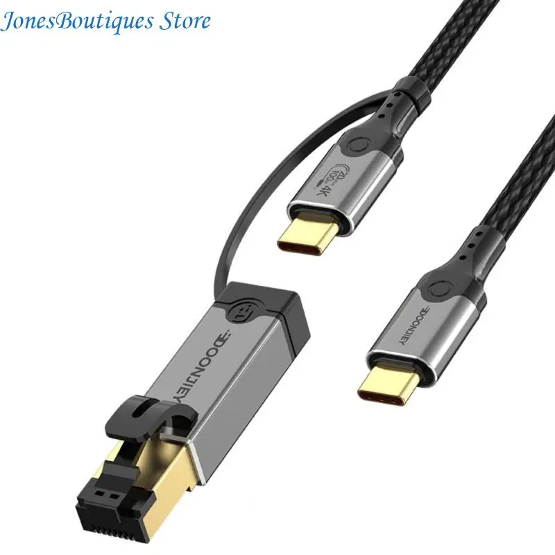 Aluminum USB C to RJ45 Charging Cable Link for Stable Internet on Trips W8KE
