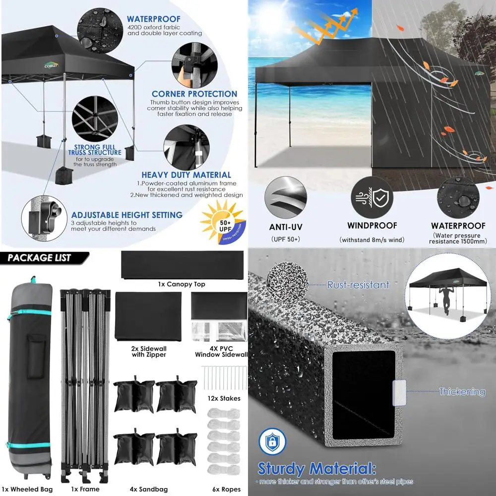 

Уличный свадебный шатер 10x20 футов для тяжелых условий эксплуатации с 6 боковыми стенками, всесезонный водонепроницаемый павильон, простая установка с сумкой на колесиках, черный (T