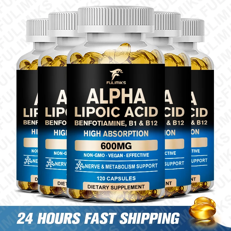 

Alpha Lipoic Acid Capsules -ALA Supplement Antioxidant for Nerve, Energy & Metabolism Support - Extra Strength with Benfotiamine