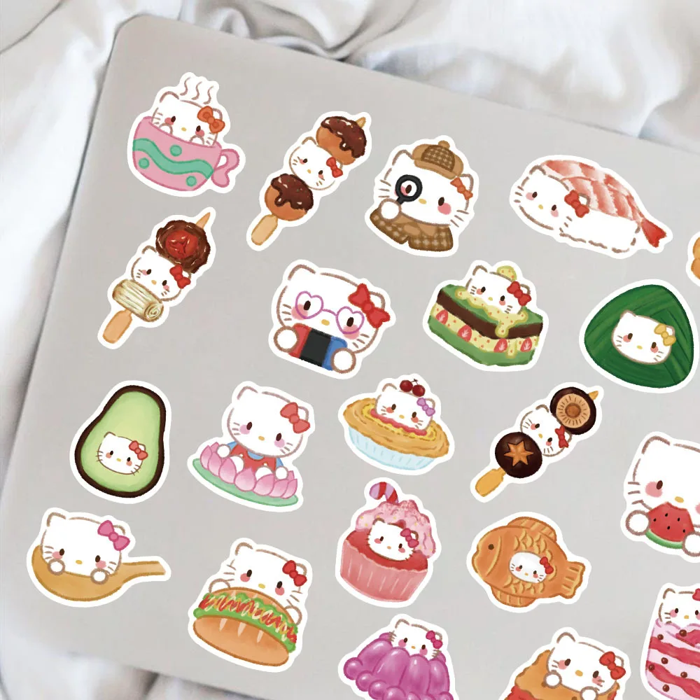 10/30/62PCS Cute Food Q Hello Kitty Stickers Kawaii Sanrio Cartoon Decals Decoration Kids Toys DIY Laptop Phone Fridge Guitar