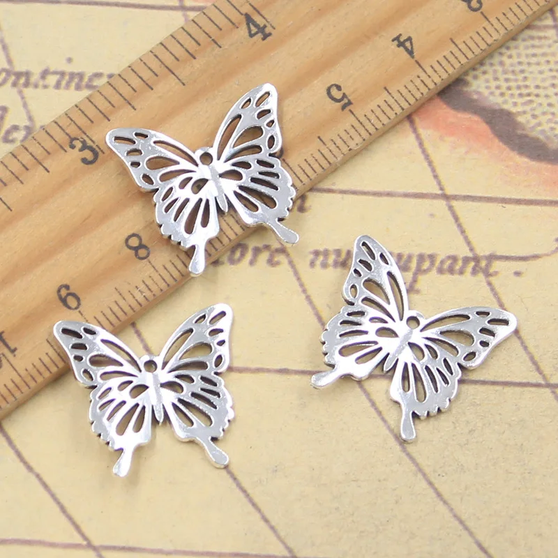 Breloques papillon creux 19x21mm, 20 pièces, pendentifs couleur argent Antique, fabrication de bijoux tibétains faits à la main