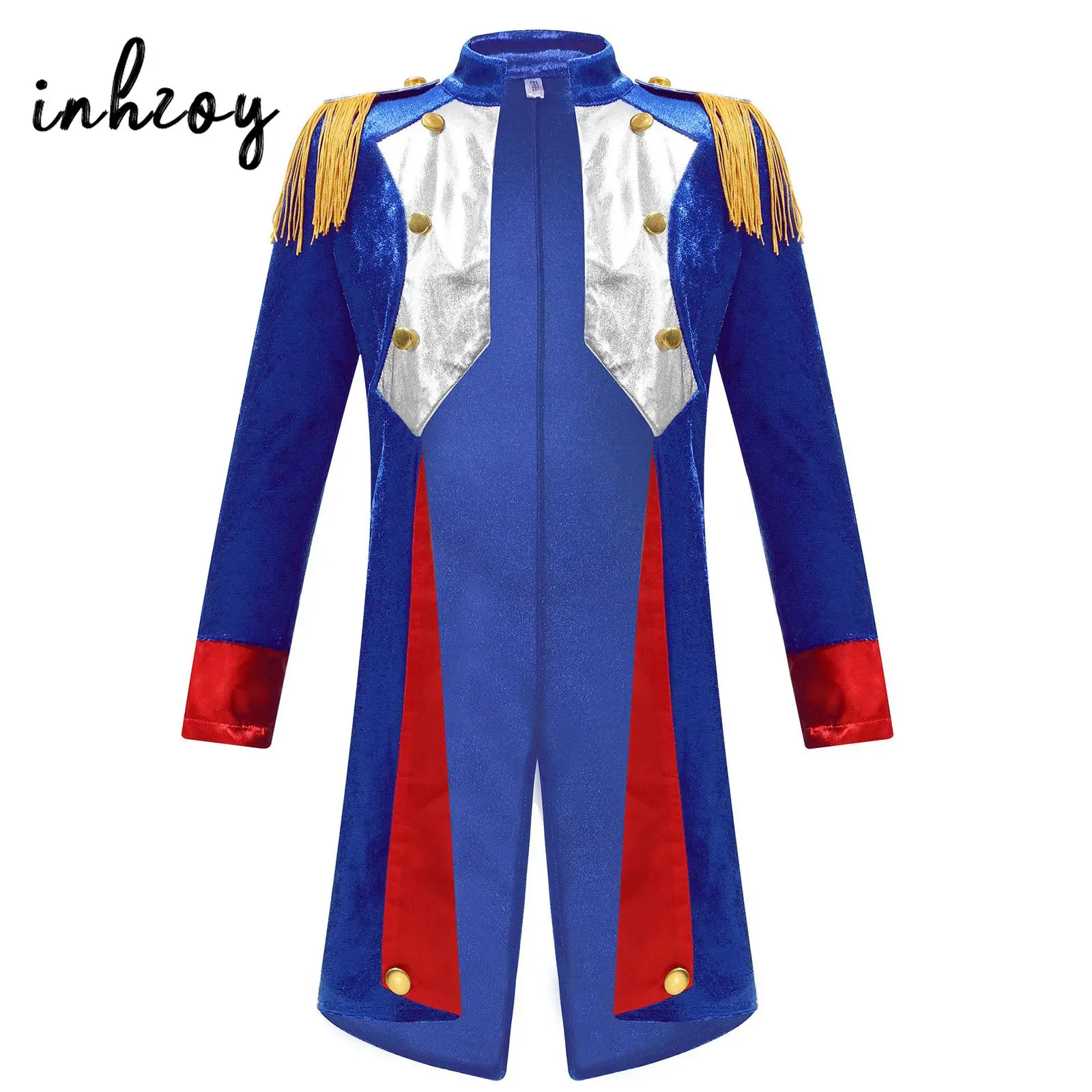 Costume d'Halloween Napoléon Bonaparte Cosplay pour enfants, manches longues, pompon, épaulette, veste de queue, carnaval, fête, paupières, habillage, garçons