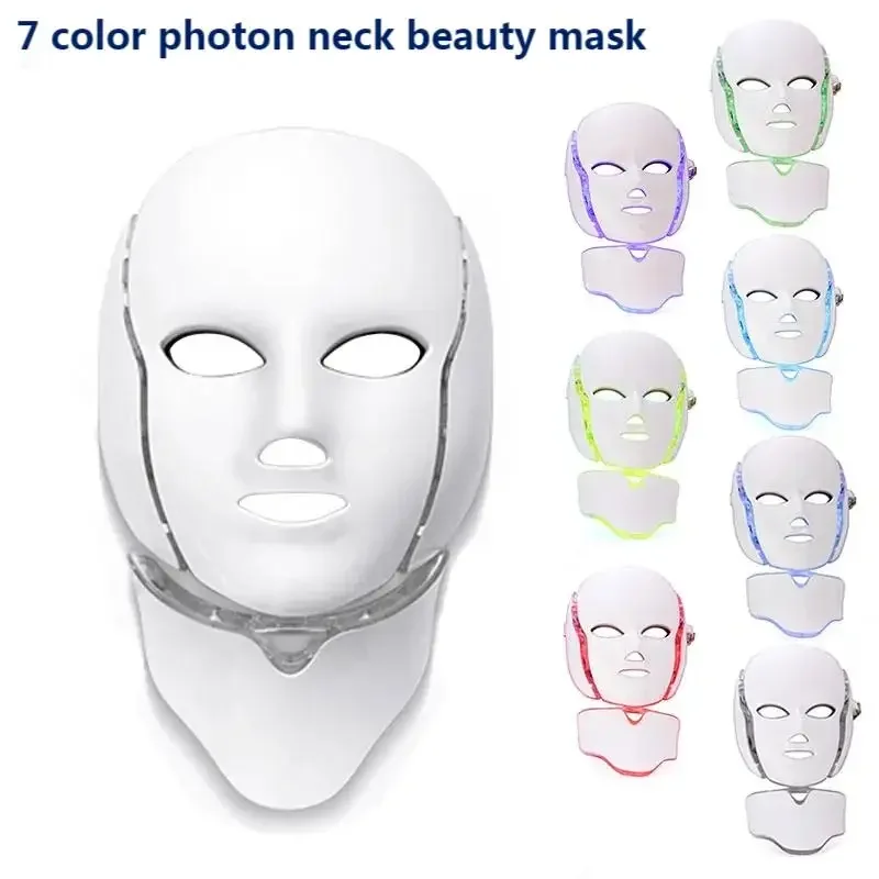 7 couleurs LED masque visage avec cou photothérapie rajeunissant anti - boutons beauty equipment Facial pull raffermissan